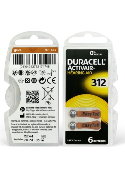 Activair 312 Numara Işitme Cihazı Pili 6X10 (60 Adet) modelleri
