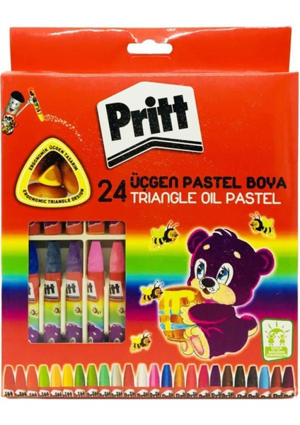 Prıtt Üçgen Pastel Boya 24 Renk Karton Kutu