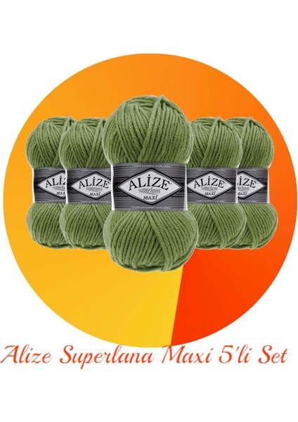 Süperlana Maxi 5'li Set Kalın El Örgü İpi 620 Zeytin