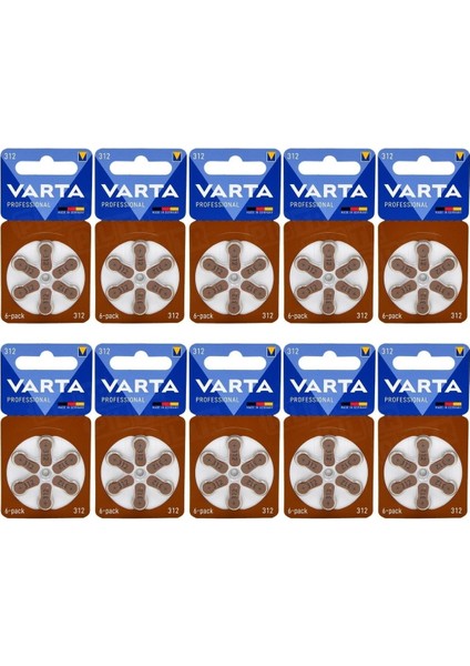 312 Numara Işitme Cihaz Pili 6X10 (60 Adet)