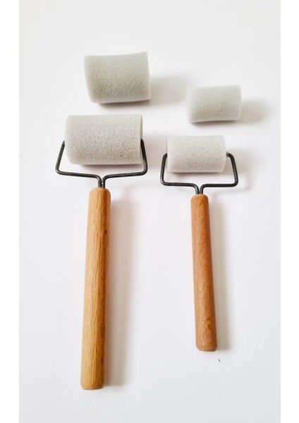 Yedekli 2'li Ahşap Resim Rulo Sünger Fırça Takımı