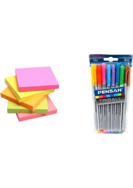 EKS Ticaret Pensan Tribal 8'li + Yapışkanlı Kare Post-It 5 Adet