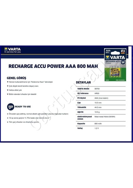 4 Adet Ready To Use 800MAH Ni-Mh Aaa Şarjlı Ince Pil indirimleri