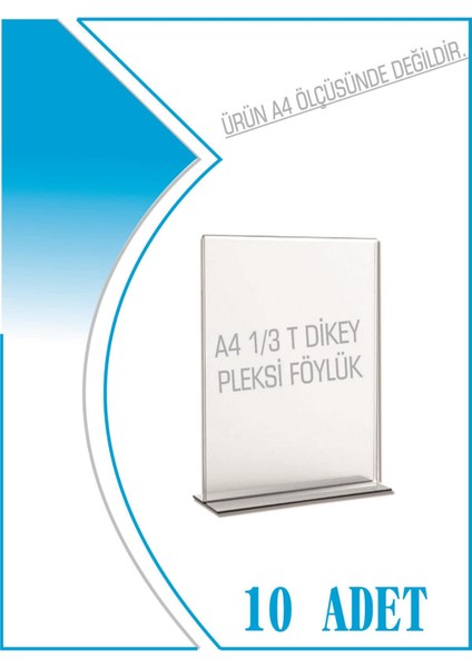 Krcdisplay T Tipi 1/3 Kağıdı Boyutlu Dikey Pleksi Föylük 10 Adet