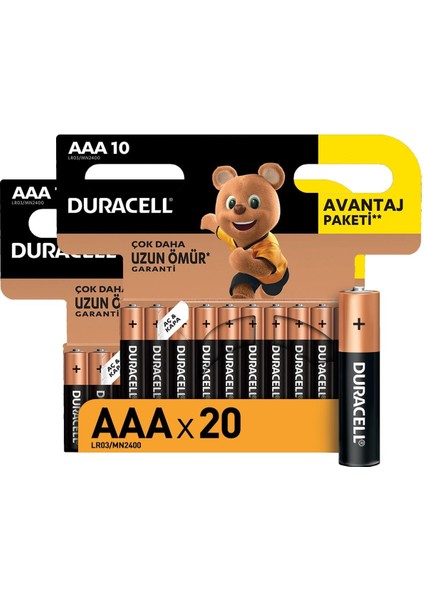 Alkalin Aaa Ince Kalem Piller, 20 Li Paket