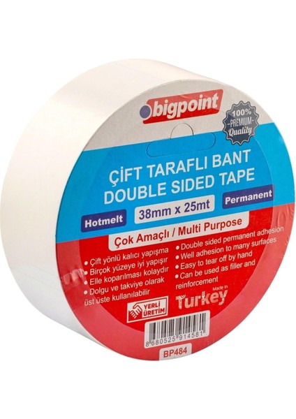 Çift Taraflı Bant 38 mm x 25 M 12'li Kutu