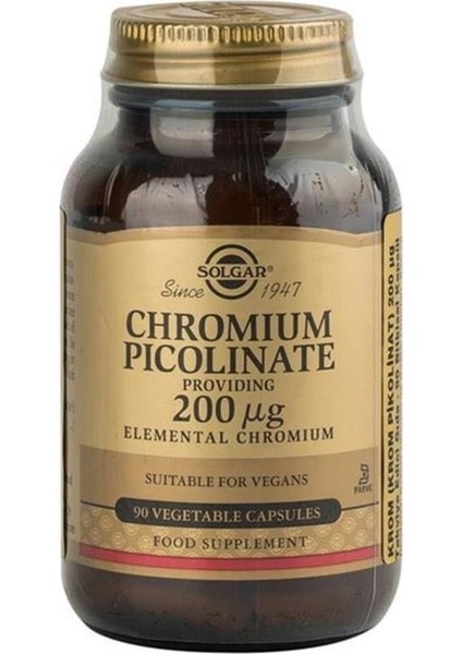 Chromium Picolinate 200 Mcg Takviye Edici Gıda 90 Kapsül