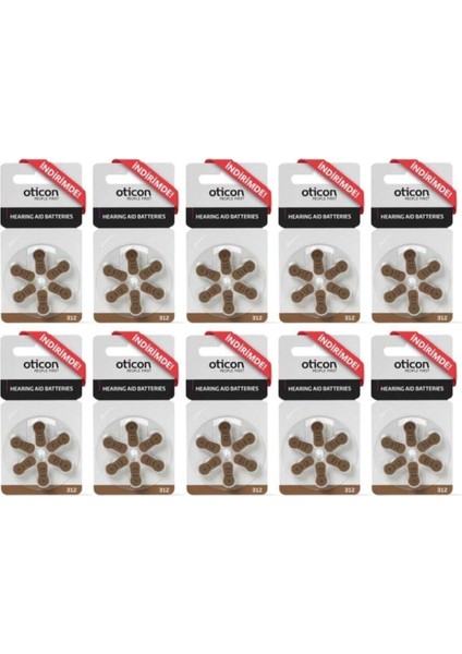 312 Numara Kulak Cihazı Pili 6X10 (60 Adet)
