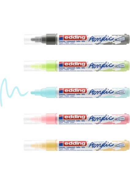 5100 Akrilik Markör 2-3 mm Yuvarlak Uç - 5'li Set (Pastel) Sarı Mavi Gül Yeşil Gri fiyatları