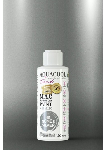 M.a.c Su Bazlı Akrilik Metalik Boya 901 Gümüş 120 ml
