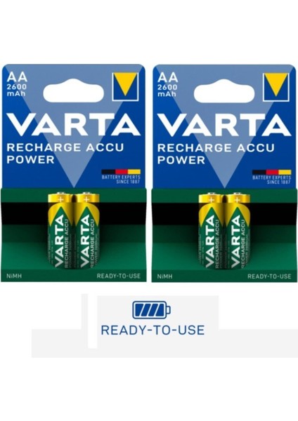 4 Adet 2600MAH Ni-Mh Ready To Use Aa Şarjlı Kalem Pil Yüksek Verimlilik Varta 2600-4