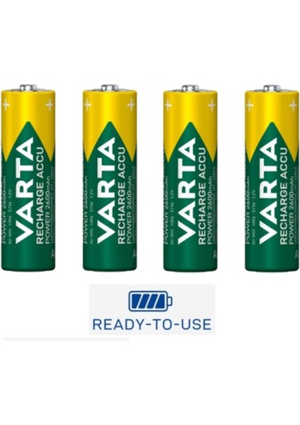 4 Adet 2600MAH Ni-Mh Ready To Use Aa Şarjlı Kalem Pil Yüksek Verimlilik Varta 2600-4