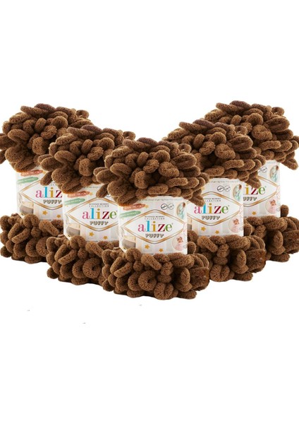 Puffy El Örgü Ipliği 5'li Paket - 321 Kahve Moka - 100 Gr. 9 Mt. Parmak Örgü Ipi