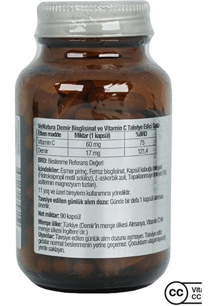 Demir Bisglisinat ve Vitamin C 90 Kapsül fiyatları
