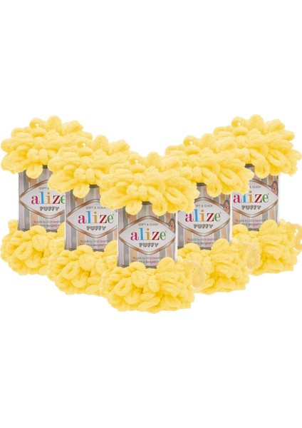 Puffy El Örgü Ipliği 5'li Paket - 216 Orta Sarı - 100 Gr. 9 Mt. Parmak Örgü Ipi