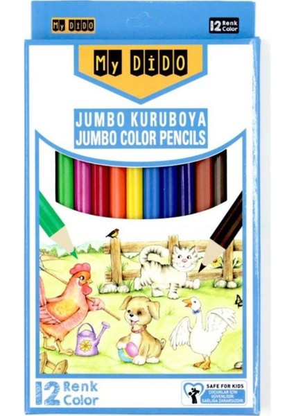 Südor 12 Li Renk Jumbo Üçgen Büyük Boy Kuru Boya Kalemleri
