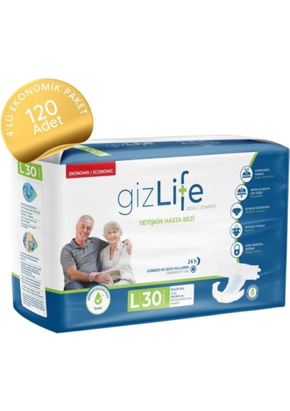 Gızlıfe Bel Bantlı Yetişkin Hasta Bezi Büyük Boy L 120 Adet