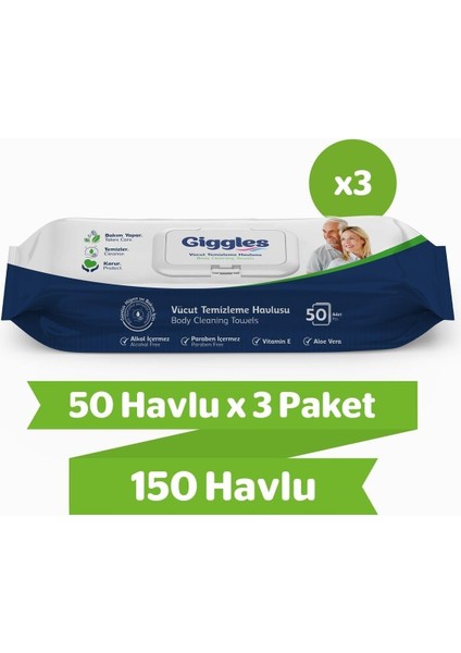 Vücut Temizleme Havlusu 50'li 3 Paket 150 Havlu