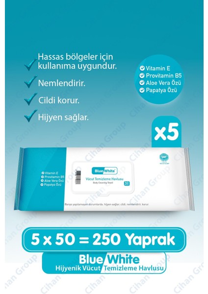 Bluewhite Blue White Vücut Temizleme Havlusu 5'li Paket