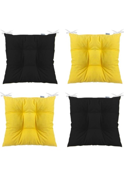 4'Lü Kombin Pofidik Kare Sandalye Minderi 40 x 40 cm Sarı Siyah