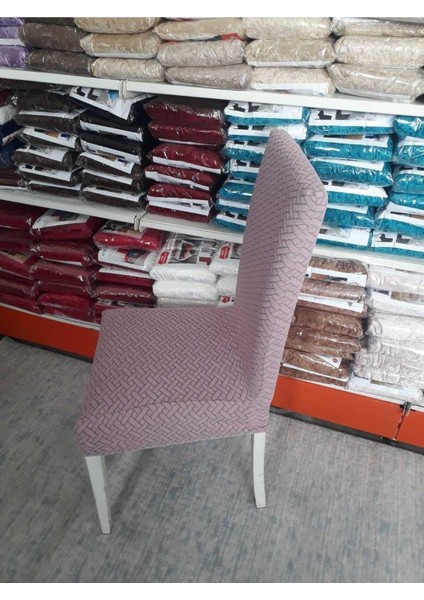 Likrali Kümaş Desenli Sandalye Örtüsü, Lastikli, Esnekli Sandalye Kılıfı 6li