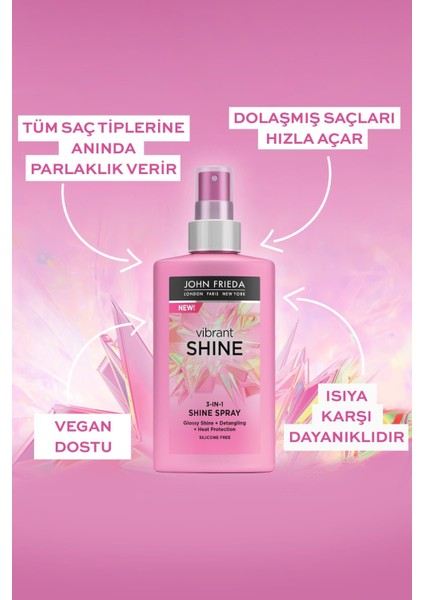 John Frieda Vibrant Shine Canlı Parlaklık Veren 3'ü Bir Arada Saç Spreyi