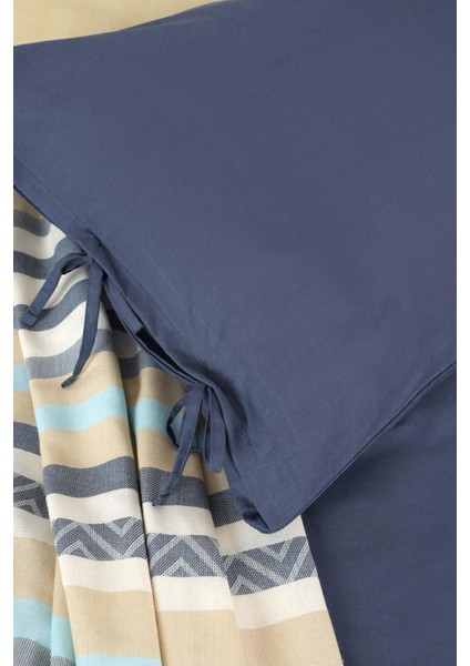 Karaca Home Basic Indigo-Bej Çift Taraflı Çift Kişilik Nevresim Pike Takımı