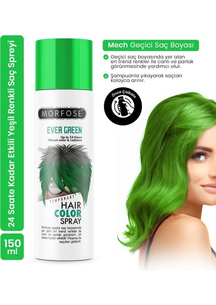 Mech 24 Saate Kadar Etkili Yeşil Renkli Saç Spreyi Ever Green 150 ml 2 Adet fiyatları