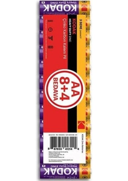 Çinko Karbon Shrink Kalem Pil 12 Adet Extra Heavy Duty