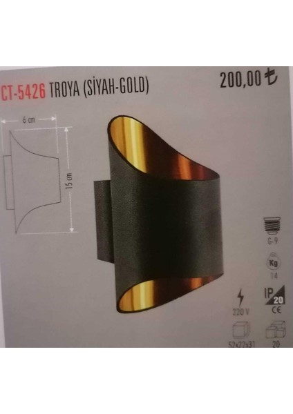 Troya Siyah Gold Sıva Üstü Dekoratif Aplik