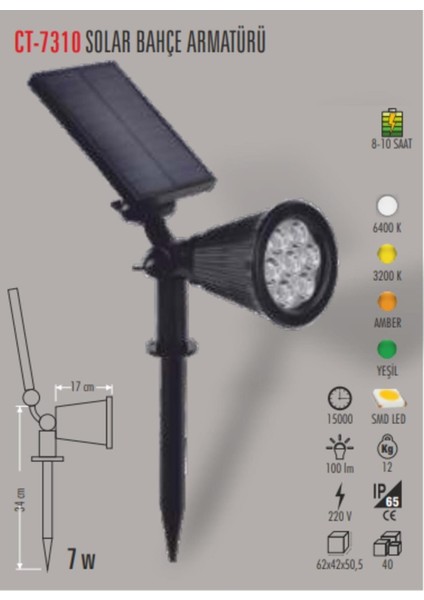 CT-7310 7W Solar Bahçe Armatürü G.ışığı