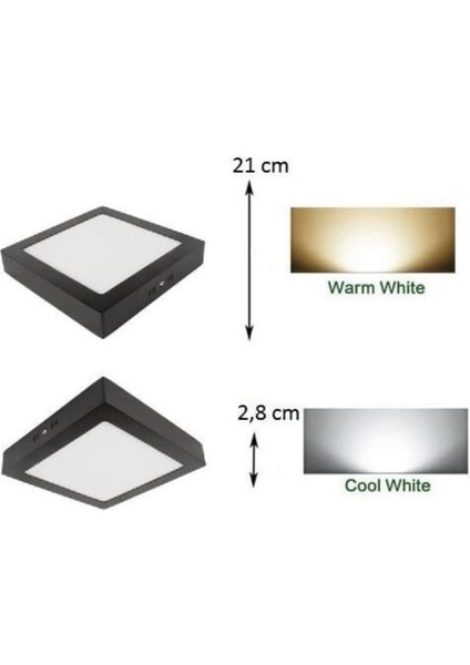 Sıva Üstü Kare LED Armatür Siyah Gövde 18W 6400K Beyaz CT-5236-B