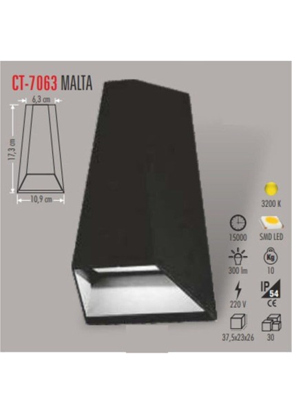 CT-7063 3000K Malta Dış Mekan LED Aplik (Günışığı)