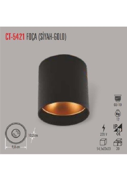 CT-5421 Gu-10 Duy Armatür Siyah-Gold CATA-CT-5421 Sıva Üstü