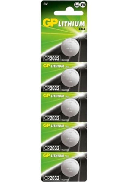 Batteries CR2032 Lityum Düğme Pil, 3 Volt, 5'li Kart GP2032