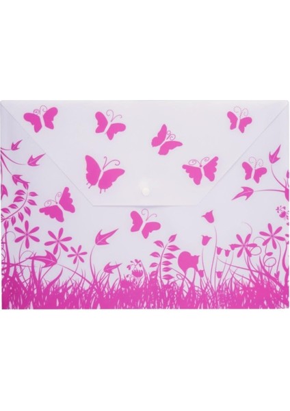 Çıtçıtlı Dosya Kelebek Desenli A4 Pembe