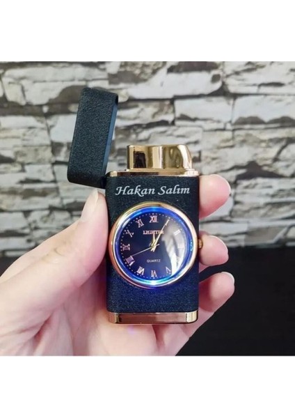 Zeflazer Kişiye Özel Lüks Saatli Pürmüzlü Gazlı Çakmak