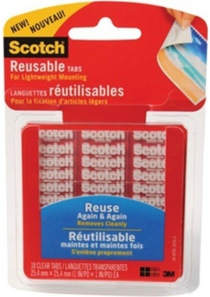 Scotch Reusable Çift Taraflı Tekrar Kullanılabilen Şeffaf Kareler Asma Bandı 18 Adet 24MMX24MM R100