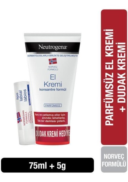 Norveç Formülü Parfümsüz El Kremi 75 ml Dudak Kremi Hediye