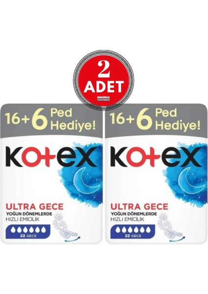 Ultra Dev Eko Gece 22'li 2 Adet Kotex Ultra Gece 22