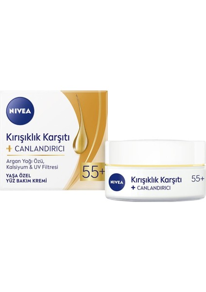 Karşıtı +Canlandırıcı Yüz Bakım Kremi Yaş 55 + 50ML,ARGAN Yağı ve Kalsiyum Içerir