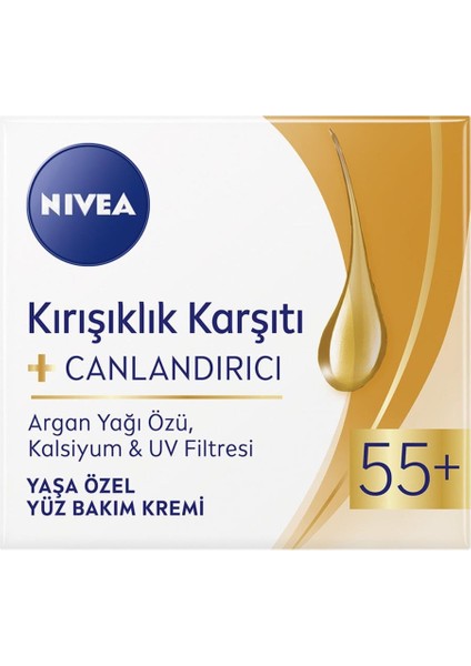 Karşıtı +Canlandırıcı Yüz Bakım Kremi Yaş 55 + 50ML,ARGAN Yağı ve Kalsiyum Içerir