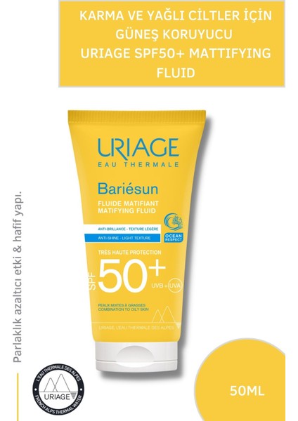 Bariesun MAT Fluid Spf 50+ 50 ml Karma ve Yağlı Ciltler için Yüksek korumalı Güneş Kremi Spf 50+