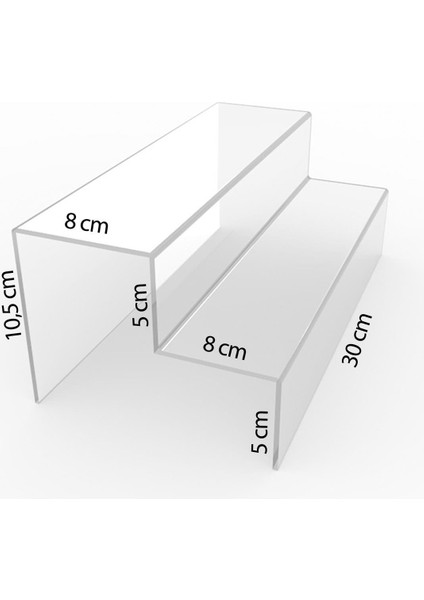 Özel Tasarım Pleksi 2 Katlı Merdiven Stand (Şeffaf 30CM)