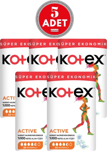 Hijyenik Ped Active Uzun 22'li 5 Adet Kotex Active 16