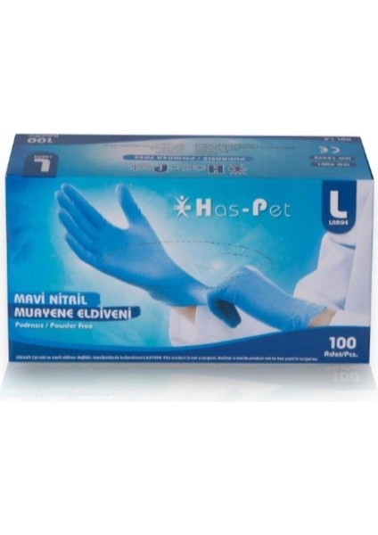 Mavi Nitril Pudrasız Large 100'Lü