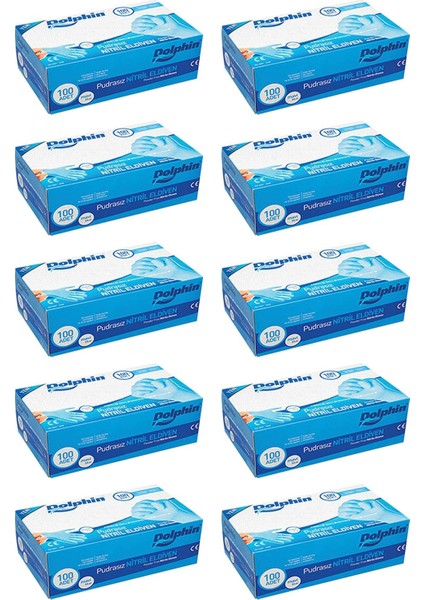 Mavi Nitril Eldiven Pudrasız (M) 100lü Paket 10 Adet