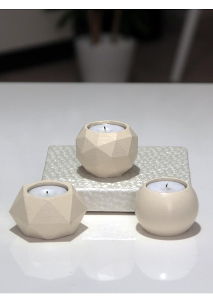 Tealight Beton Mumluk Set 3 Lü Krem