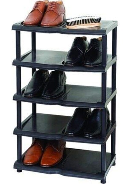 Siyah 5 Katlı Ayakkabılık Büyük Plastik Ayakkabılık