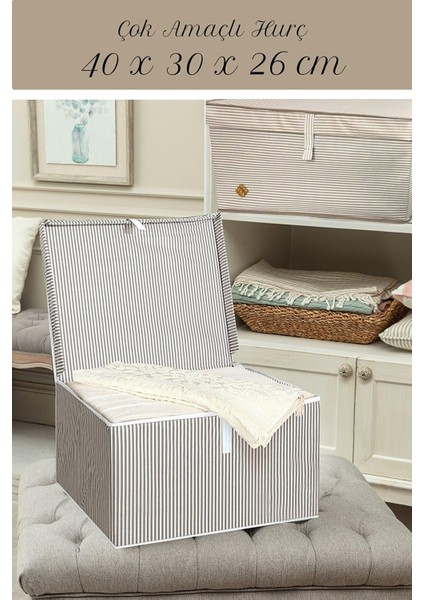 Daisyhome 3 Adet Çok Amaçlı Kapaklı Kumaş Kutu Duvarlı Hurç Sandık 40 x 30 x 26 Hurç fırsatları
